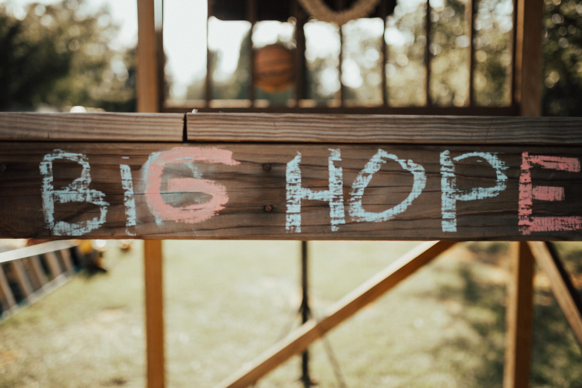 Big Hope painted in chalk on the barn beam